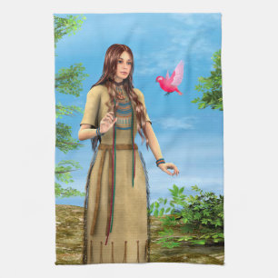Linge De Cuisine Femme amérindienne Art de l'oiseau de la forêt