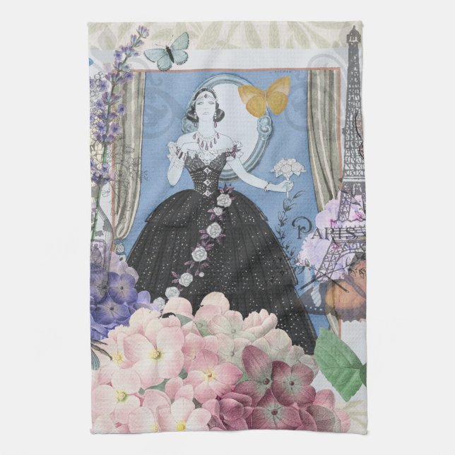 Linge De Cuisine Femme élégante bleue Robe florale Chic (Vertical)