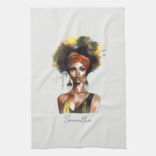 Linge De Cuisine Femme noire portant un foulard ethnique
