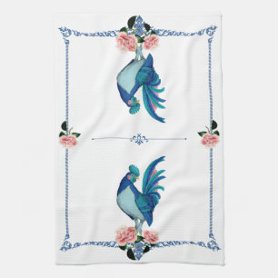 Linge De Cuisine Ferme de campagne française coq bleu sarcelle rose