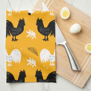 Linge De Cuisine Ferme des Coqs Rustiques Motif Dessiné à la Main