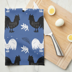 Linge De Cuisine Ferme des Coqs Rustiques Motif Dessiné à la Main