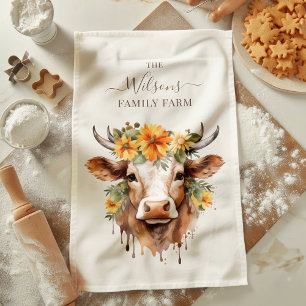 Linge De Cuisine Ferme familiale Fleurs rustiques Cornes de vache