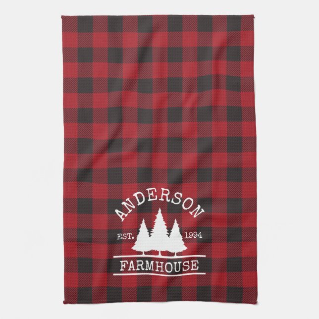 Linge De Cuisine Ferme Nom de famille Red Buffalo Plaid (Vertical)