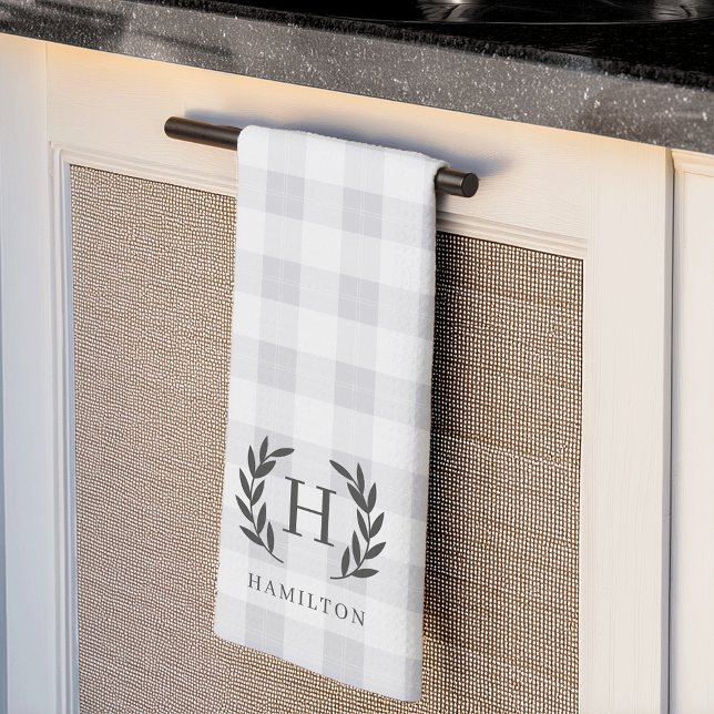 Linge De Cuisine Ferme Plaid Laurel Monogramme & Nom (Créateur téléchargé)