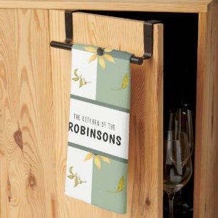 Linge De Cuisine Ferme rustique vert en vichy floral monogrammé