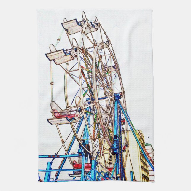 Linge De Cuisine Ferris Wheel-Chalk Outline par Shirley Taylor (Vertical)