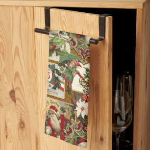 Linge De Cuisine Festif Vintage Noël Ephémère Collage-Gold