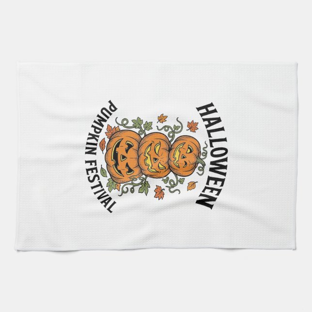 Linge De Cuisine Festival de citrouilles d'Halloween Jack O Lantern (Horizontal)