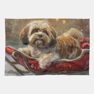 Linge De Cuisine Festive de Noël de chien Lhasa Apso