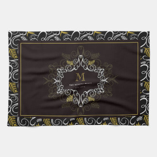 Linge De Cuisine Festive Foliage Art Déco Monogramme Vintage
