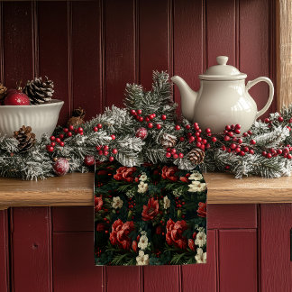 Linge De Cuisine Festive Red and White Christmas Flowers |