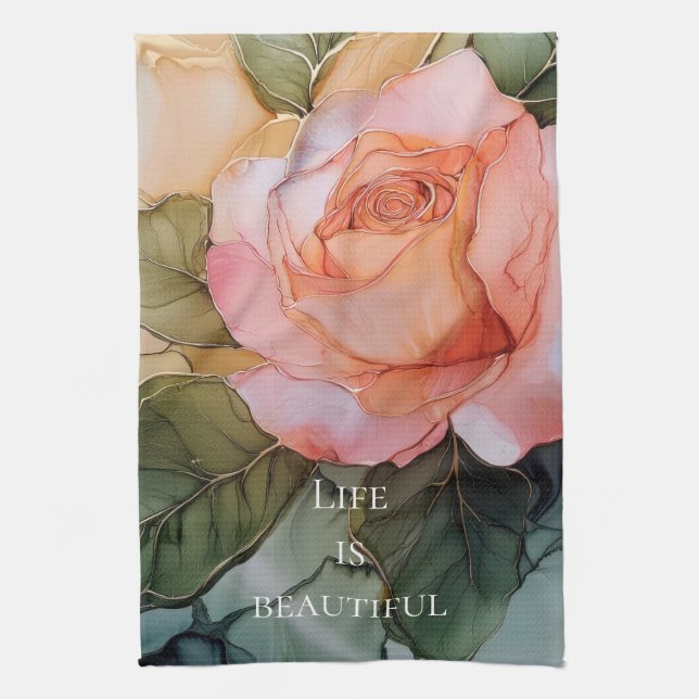 Linge De Cuisine Fête de mariage floral rose pêche romantique (Vertical)