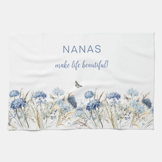 Linge De Cuisine Fête des Mères de Nana Fleurs sauvages bleus Dusty (Horizontal)