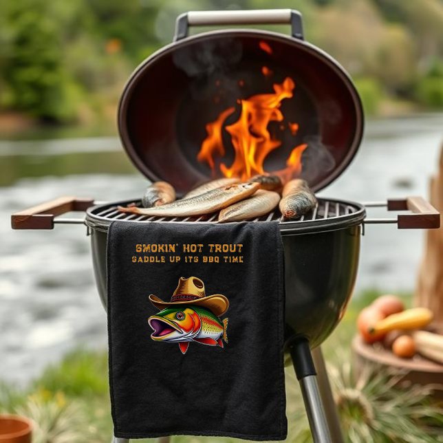 Linge De Cuisine Fête des pères Funny Fish portant un Casquette Cow (Funny Gift for Him-Fathers Day Gift-Fish Wearing a Cowboy Hat-Fisherman Core-Gifts for Him-Trout)