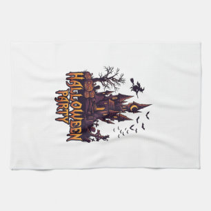 Linge De Cuisine Fête d'Halloween Château Hanté Citrouilles Chauves