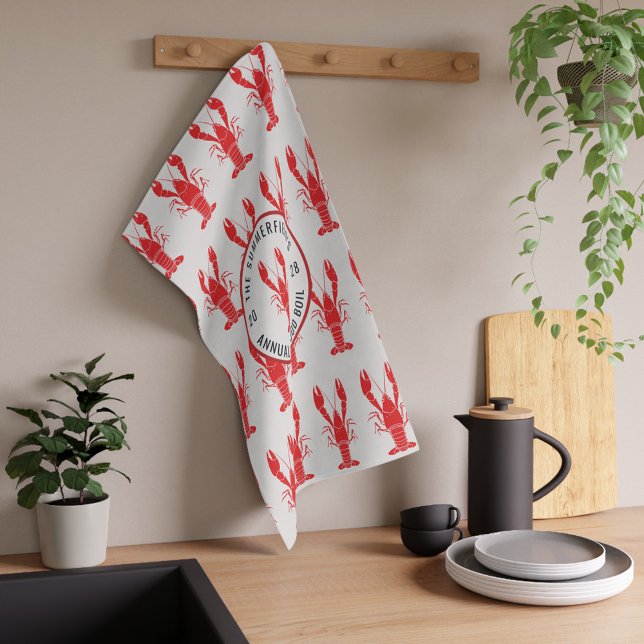 Linge De Cuisine Fête Familiale Annuelle de Poisson et Fruits de Me (Custom Seafood Boil Lobster Pattern Kitchen Towel)