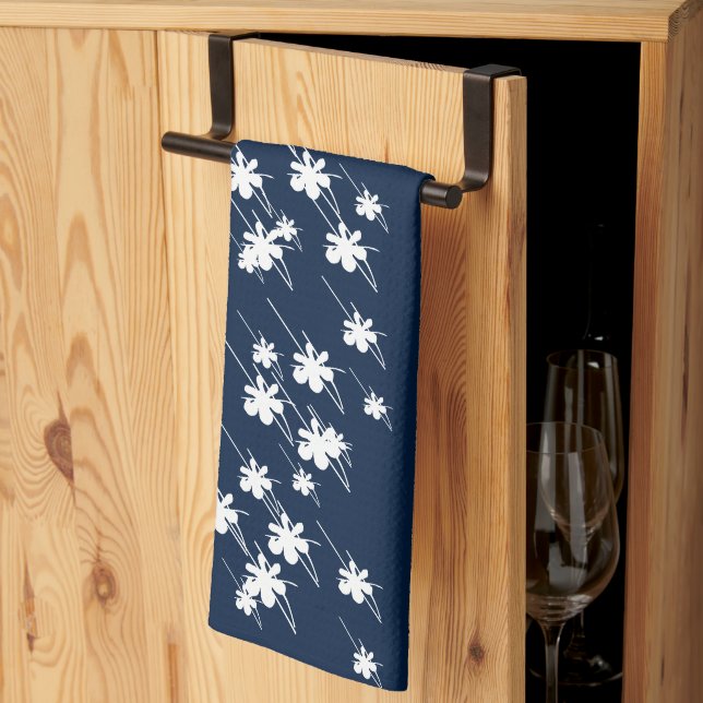 Linge De Cuisine Fêtes de Noël flocons de neige motif bleu marine (Pliage en tiers)