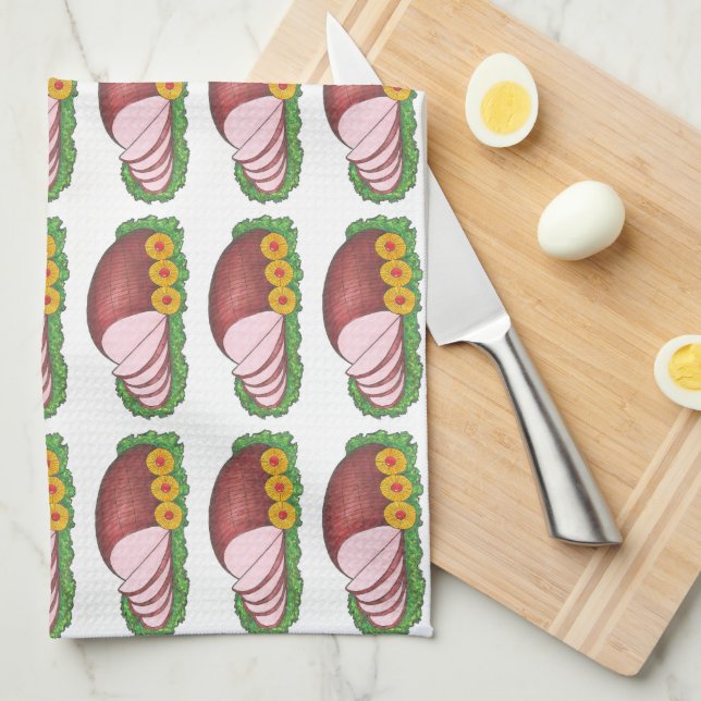 Linge De Cuisine Fêtes Noël Pâques Glaqué jambon Dîner Nourriture (Quart Plié)