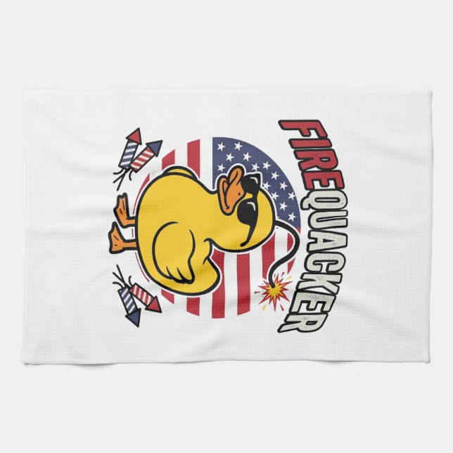 Linge De Cuisine Feu d'artifice Canard Patriotique Conception Vecto (Horizontal)