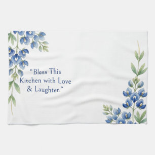 Linge De Cuisine Feuillage floral botanique bleu, bénissez cette cu
