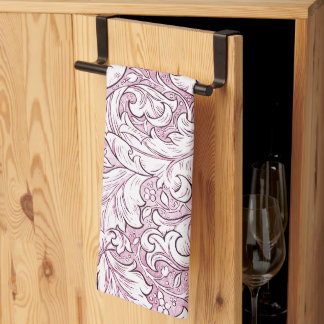 Linge De Cuisine Feuillage orné rose rose