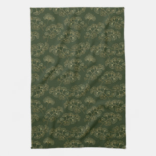 Linge De Cuisine Feuille botanique verte émeraude luxueuse or