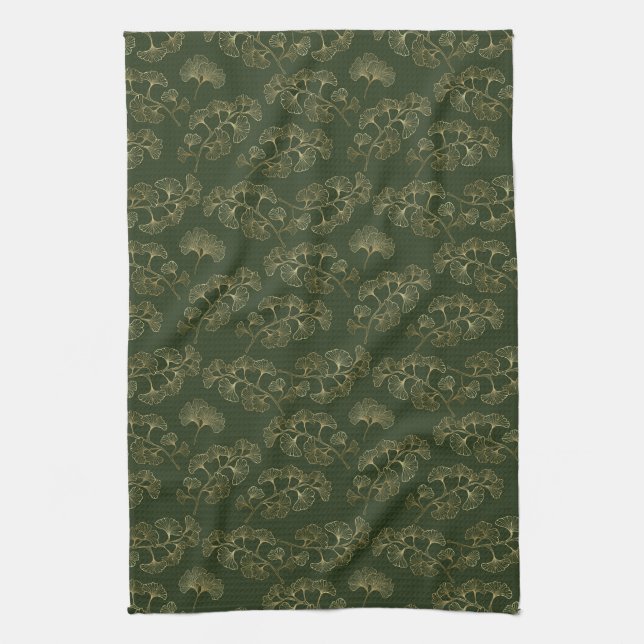 Linge De Cuisine Feuille botanique verte émeraude luxueuse or (Vertical)