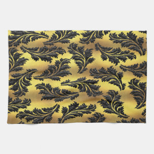 Linge De Cuisine Feuille chic de parties scintillantes de noir de