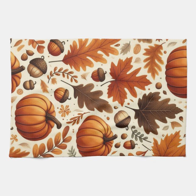 Linge De Cuisine feuille/citrouille/cavernes Automne (Horizontal)