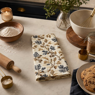 Linge De Cuisine Feuille de chêne vintage Bleu et or élégant