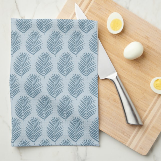 Linge De Cuisine Feuille de palmier bleu clair (Quart Plié)