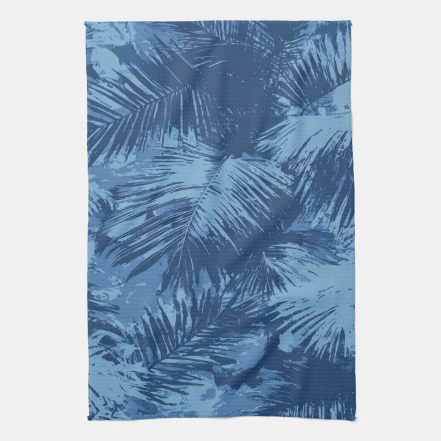 Linge De Cuisine Feuille de palmier tropicale bleue (Vertical)