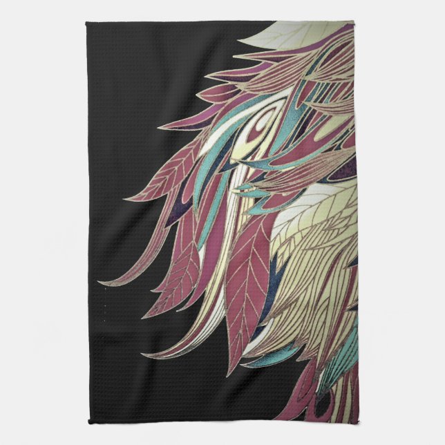 Linge De Cuisine Feuille de plume élégante abstraite noir sarcelle  (Vertical)