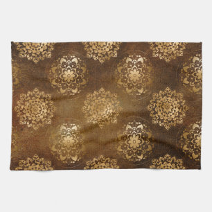 Linge De Cuisine Feuille d'or élégante et mandala indien noir