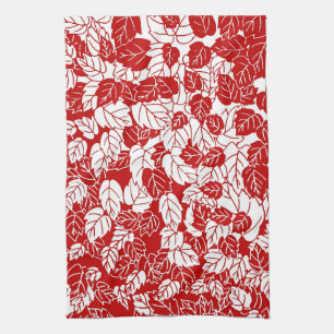 Linge De Cuisine Feuille japonaise, rouge foncé et blanc