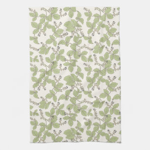 Linge De Cuisine Feuilles botaniques avec fleurs et baies vert