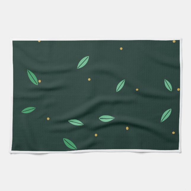 Linge De Cuisine Feuilles botaniques motif sans couture vert foncé (Horizontal)