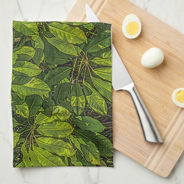 Linge De Cuisine Feuilles brillantes au soleil (Quart Plié)