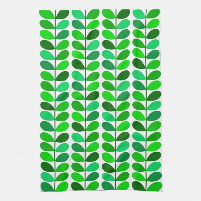 Linge De Cuisine Feuilles danoises du milieu du siècle, vert émerau (Vertical)