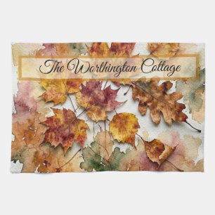 Linge De Cuisine Feuilles d'aquarelle d'automne et art de feuillage