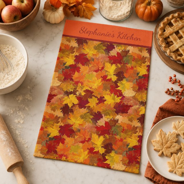 Linge De Cuisine Feuilles d'automne à l'aquarelle Monogram - Automn (Créateur téléchargé)