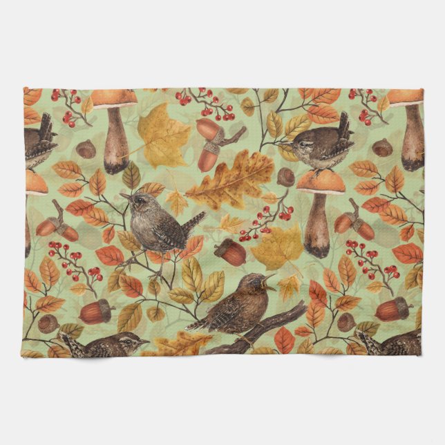Linge De Cuisine Feuilles d'automne, baies, champignons et fleurs (Horizontal)