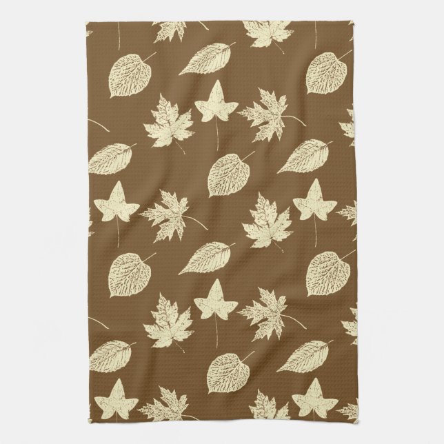 Linge De Cuisine Feuilles d'automne - beige et chocolat (Vertical)