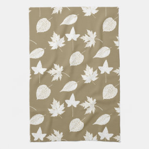 Linge De Cuisine Feuilles d'automne - beige taupe blanc