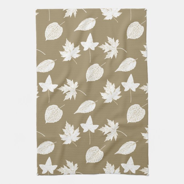 Linge De Cuisine Feuilles d'automne - beige taupe blanc (Vertical)