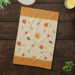 Linge De Cuisine Feuilles d'automne colorées verticales texte perso
