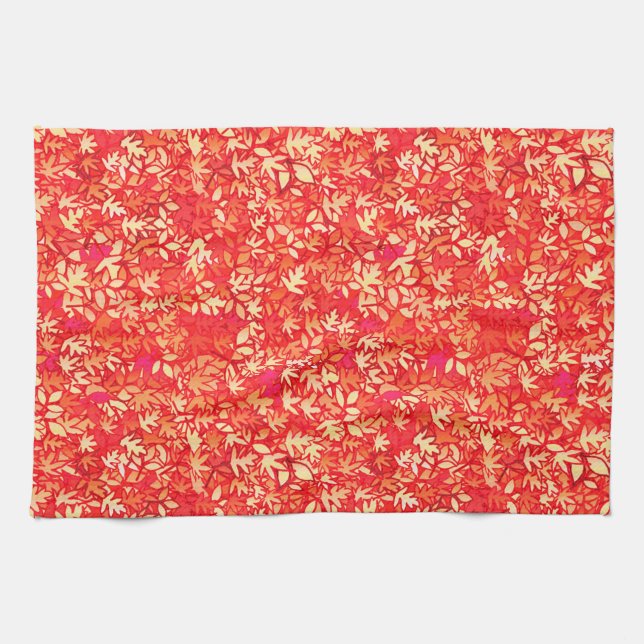 Linge De Cuisine Feuilles d'automne, corail orange (Horizontal)