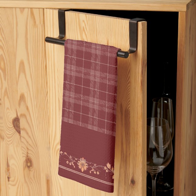 Linge De Cuisine Feuilles d'automne de Thanksgiving sur Red Plaid (Pliage en tiers)