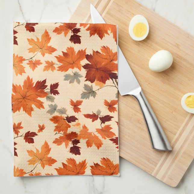 Linge De Cuisine Feuilles d'automne - Élégance automne douce (Quart Plié)